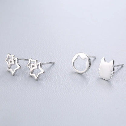 1 Pair Fashion Star Heart Shape Fish Tail Sterling Silver Plating Ear Studs