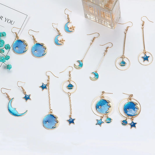 1 Pair Fashion Star Moon Alloy Asymmetrical Enamel Hollow Out Women's Drop Earrings