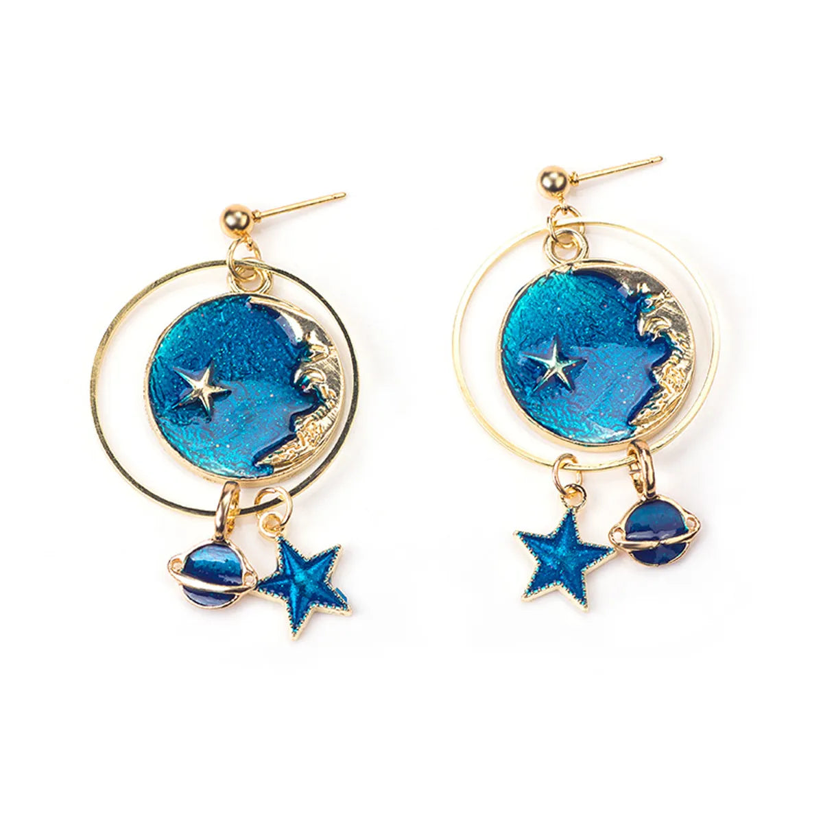 1 Pair Fashion Star Moon Alloy Asymmetrical Enamel Hollow Out Women's Drop Earrings