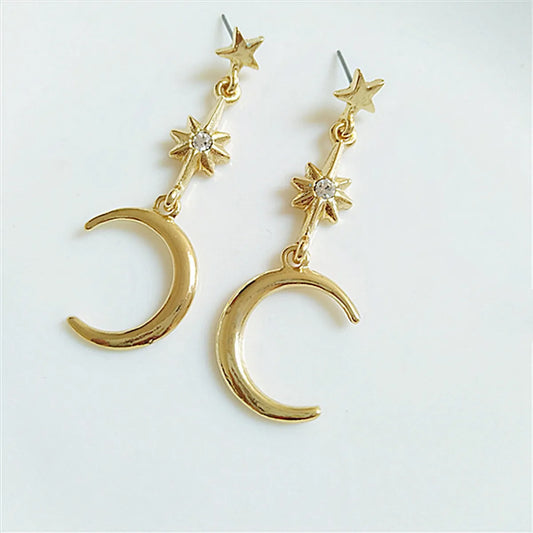 1 Pair Fashion Star Moon Alloy Plating Rhinestones Women'S Drop Earrings