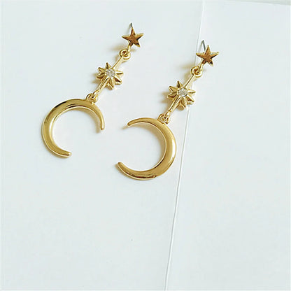 1 Pair Fashion Star Moon Alloy Plating Rhinestones Women'S Drop Earrings