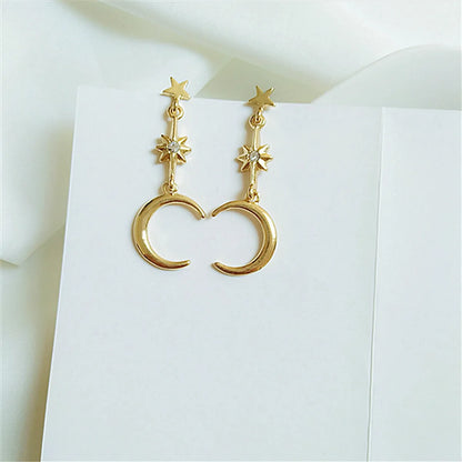 1 Pair Fashion Star Moon Alloy Plating Rhinestones Women'S Drop Earrings