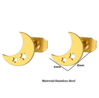 1 Pair Fashion Star Moon Plating 304 Stainless Steel 18K Gold Plated Ear Studs