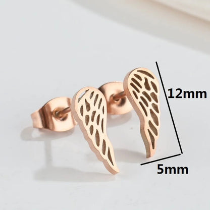 1 Pair Fashion Star Moon Wings Titanium Steel Asymmetrical Plating Hollow Out Ear Studs