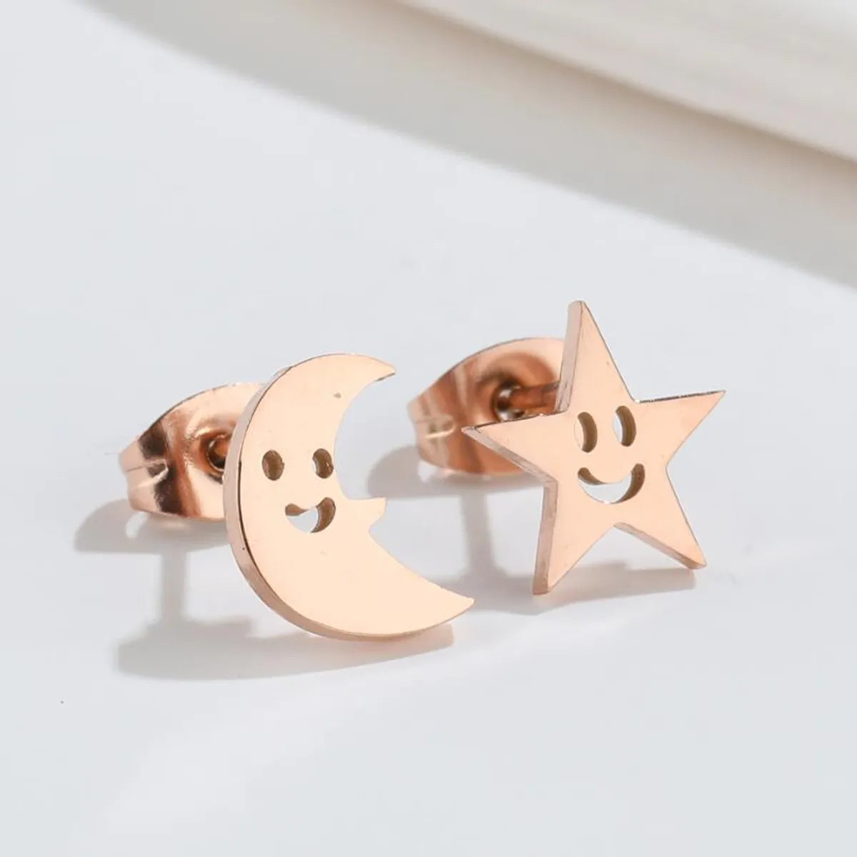 1 Pair Fashion Star Moon Wings Titanium Steel Asymmetrical Plating Hollow Out Ear Studs