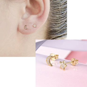 1 Pair Fashion Star Sterling Silver Inlay Rhinestones Ear Studs