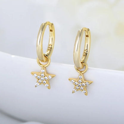 1 Pair Fashion Star Sterling Silver Inlay Zircon Dangling Earrings