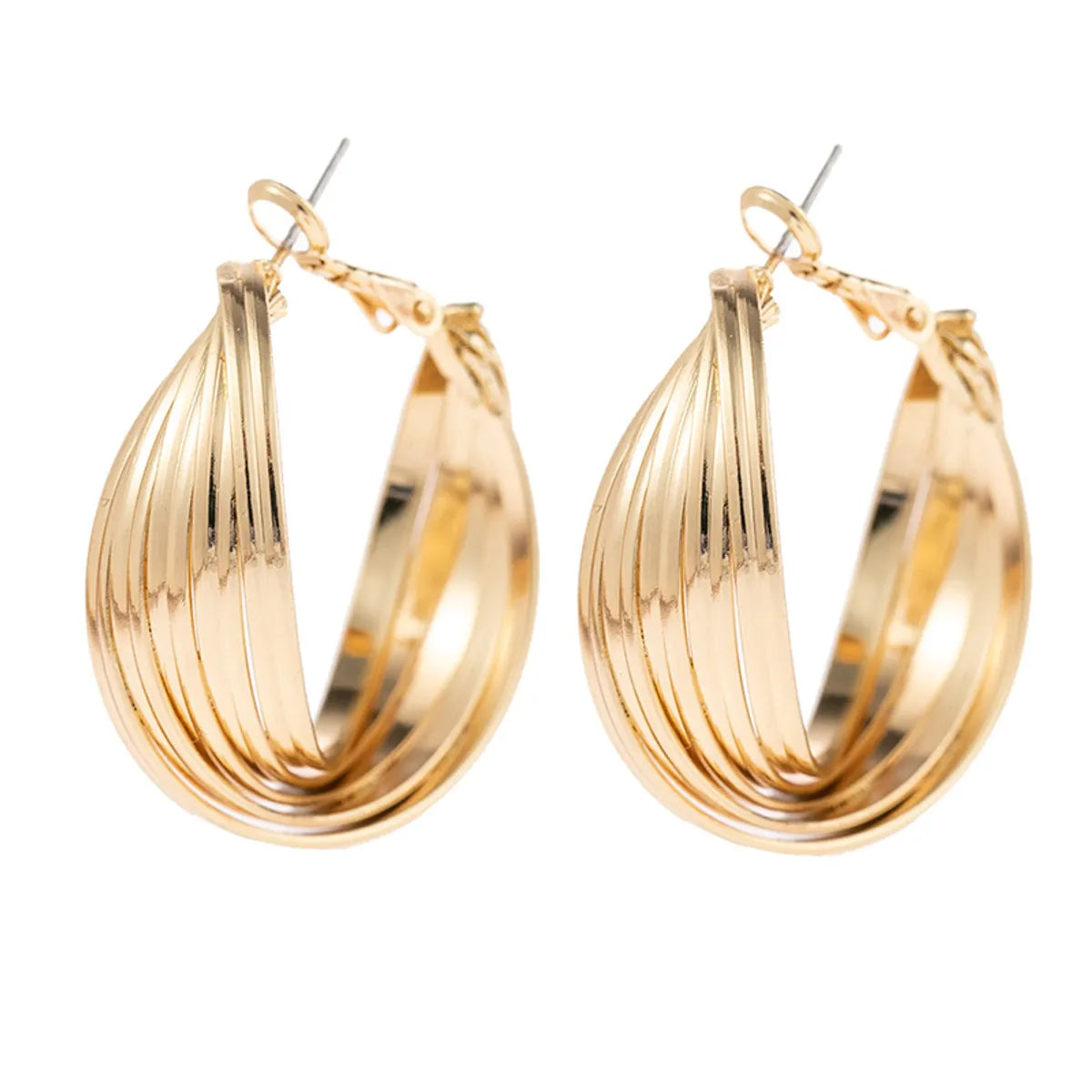 1 Pair Fashion Stripe Solid Color Metal Women'S Hoop Earrings