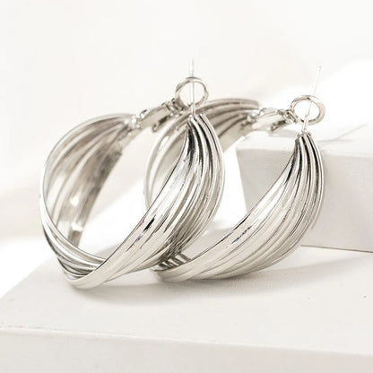 1 Pair Fashion Stripe Solid Color Metal Women'S Hoop Earrings