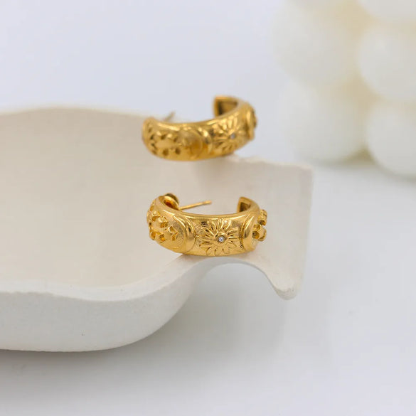 1 Pair Fashion Sun Star Moon Stainless Steel Plating Zircon Earrings