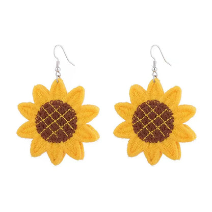 1 Pair Fashion Sunflower Alloy Cloth Embroidery Fabric Women's Girl's Drop Earrings