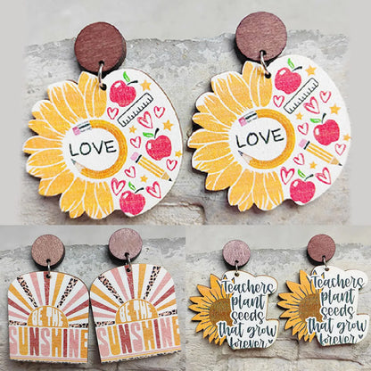 1 Pair Fashion Sunflower Letter Wood Patchwork Women's Drop Earrings