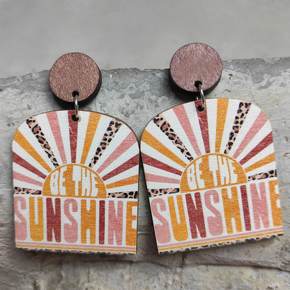 1 Pair Fashion Sunflower Letter Wood Patchwork Women's Drop Earrings