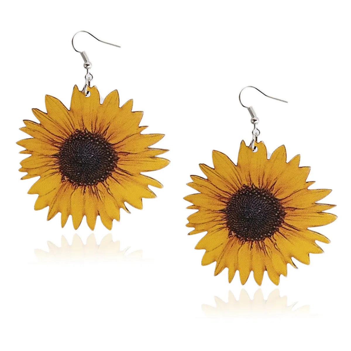 1 Pair Fashion Sunflower Wood Patchwork Women'S Earrings