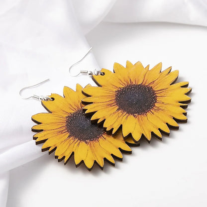 1 Pair Fashion Sunflower Wood Patchwork Women'S Earrings