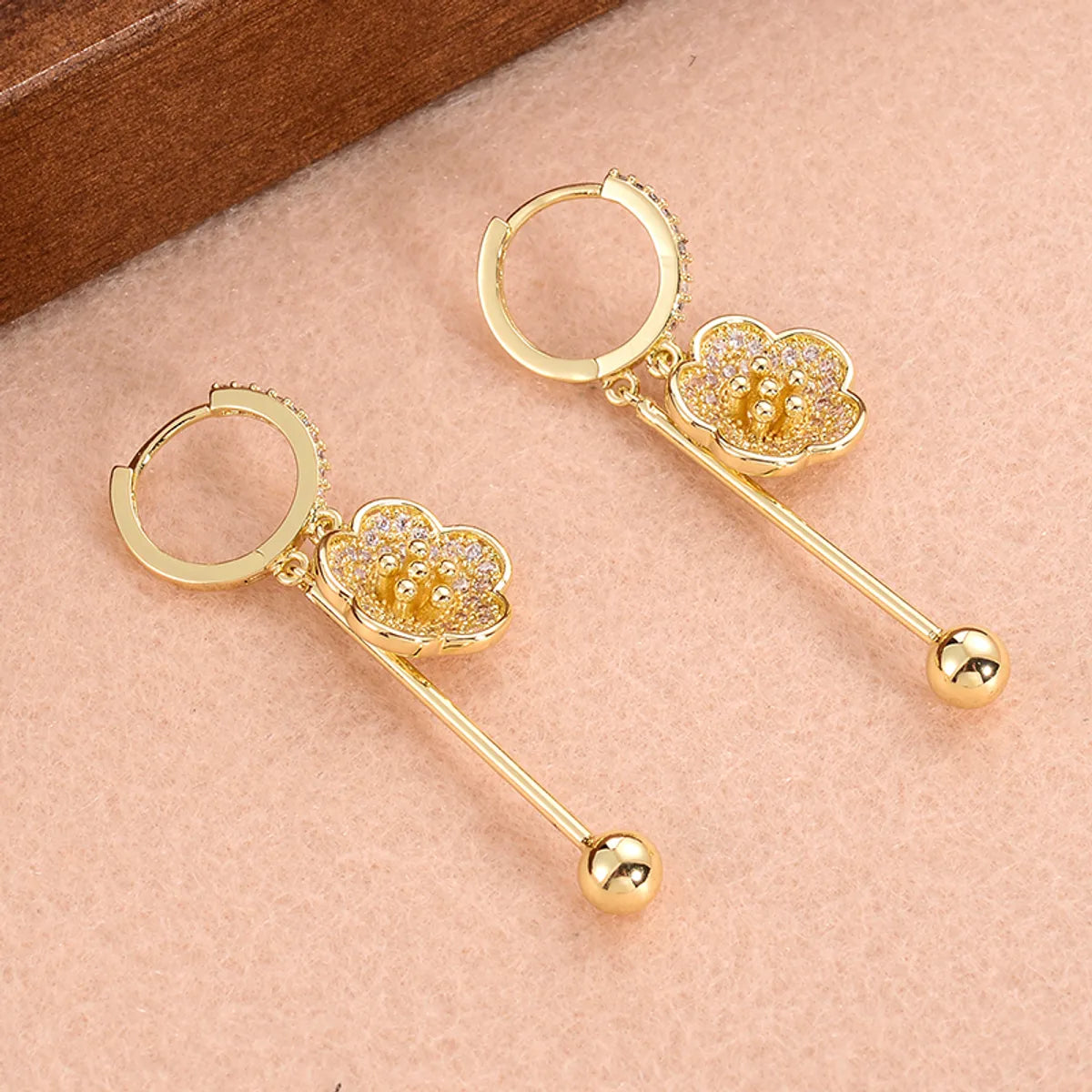 1 Pair Fashion Sweet Flower Plating Inlay Copper Zircon 14k Gold Plated Earrings