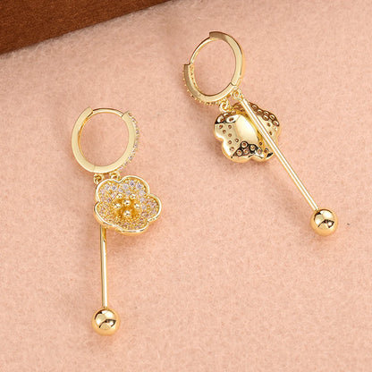 1 Pair Fashion Sweet Flower Plating Inlay Copper Zircon 14k Gold Plated Earrings