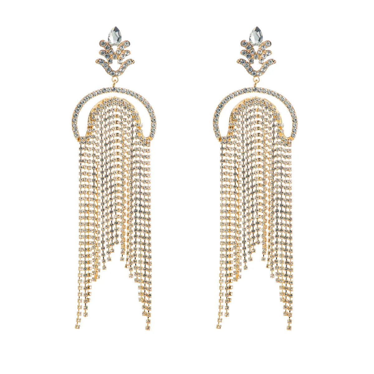 1 Pair Fashion Tassel Alloy Plating Inlay Rhinestones Gold Plated Women's Drop Earrings