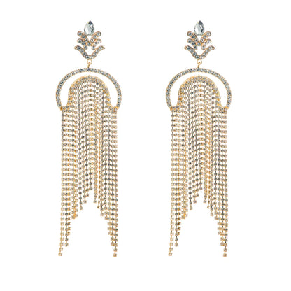 1 Pair Fashion Tassel Alloy Plating Inlay Rhinestones Gold Plated Women's Drop Earrings