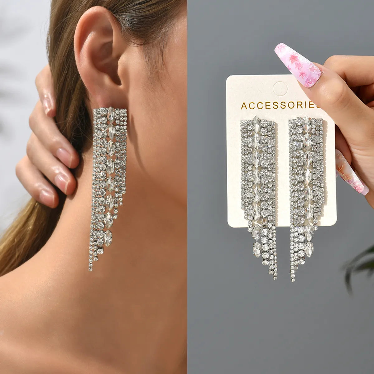 1 Pair Fashion Tassel Glass Metal Inlay Artificial Gemstones Women's Drop Earrings