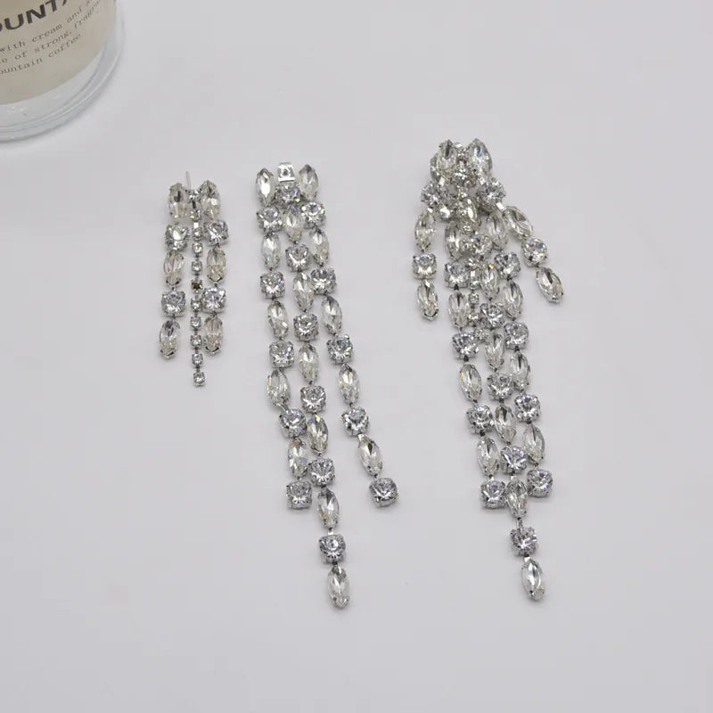 1 Pair Fashion Tassel Metal Plating Inlay Artificial Crystal Women'S Drop Earrings