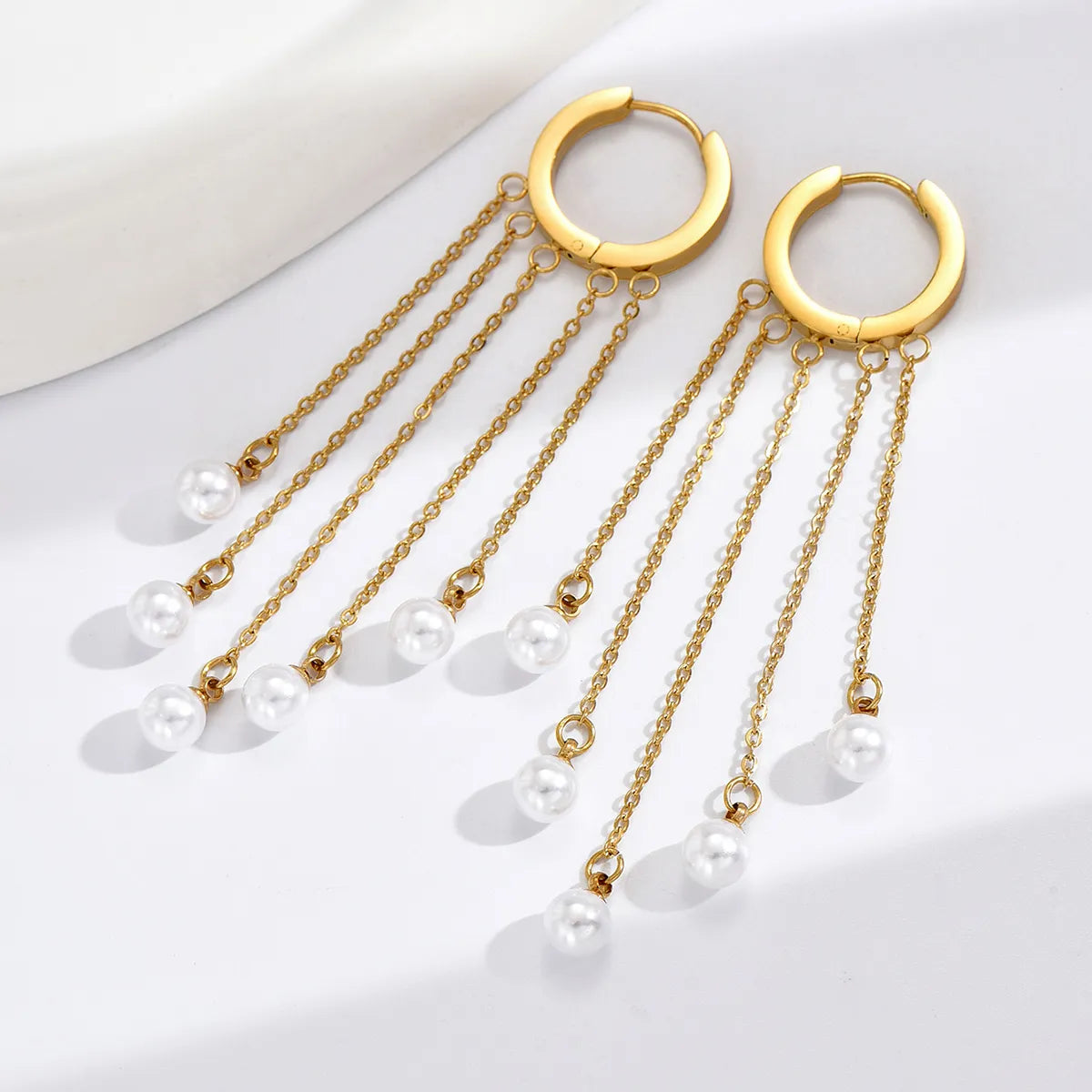 1 Pair Fashion Tassel Stainless Steel Plating Inlay Artificial Pearls Drop Earrings