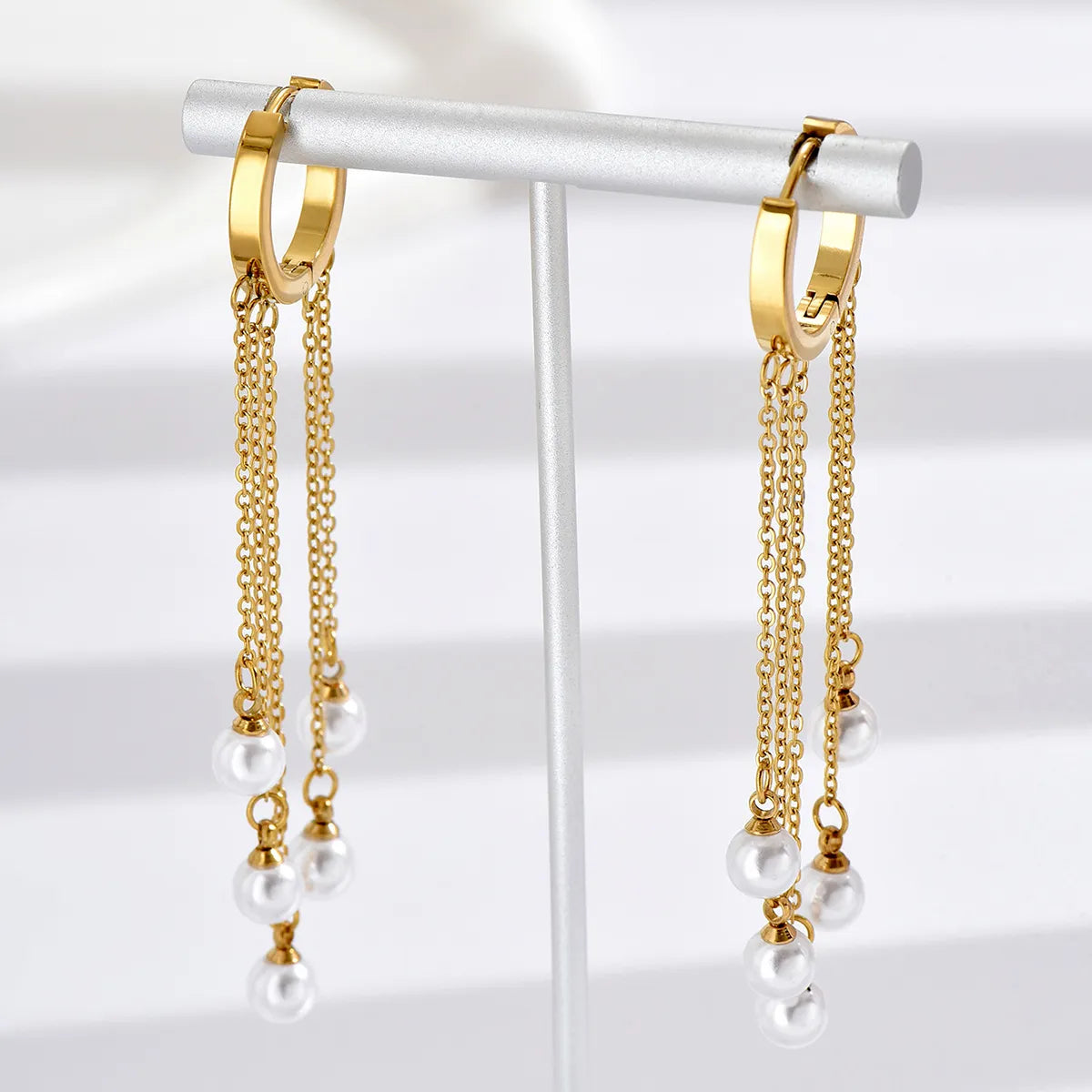 1 Pair Fashion Tassel Stainless Steel Plating Inlay Artificial Pearls Drop Earrings