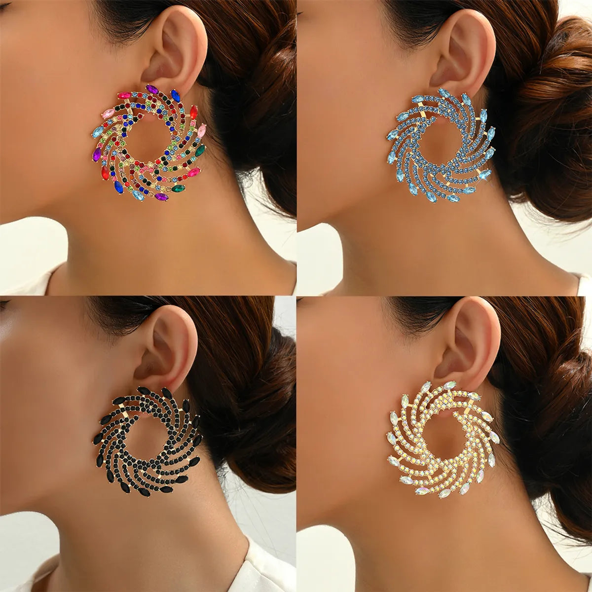 1 Pair Fashion The Answer Glass Metal Inlay Rhinestones Women'S Ear Studs