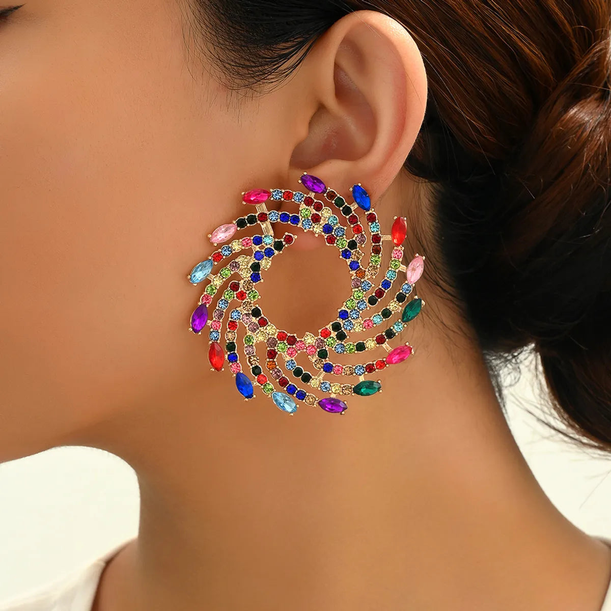 1 Pair Fashion The Answer Glass Metal Inlay Rhinestones Women'S Ear Studs