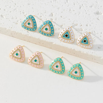 1 Pair Fashion Triangle Devil's Eye Copper Enamel Zircon Ear Studs