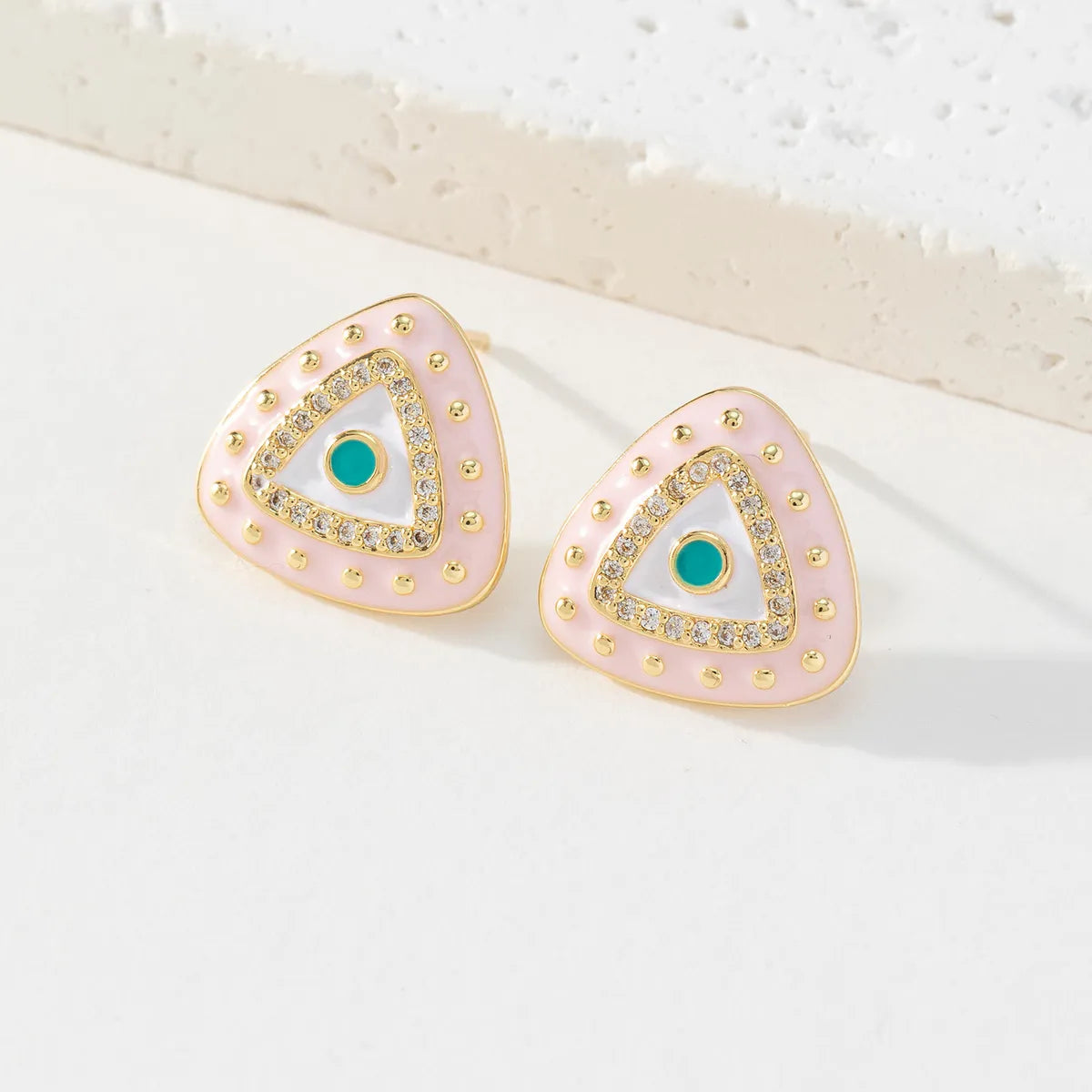 1 Pair Fashion Triangle Devil's Eye Copper Enamel Zircon Ear Studs