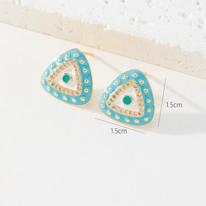 1 Pair Fashion Triangle Devil's Eye Copper Enamel Zircon Ear Studs