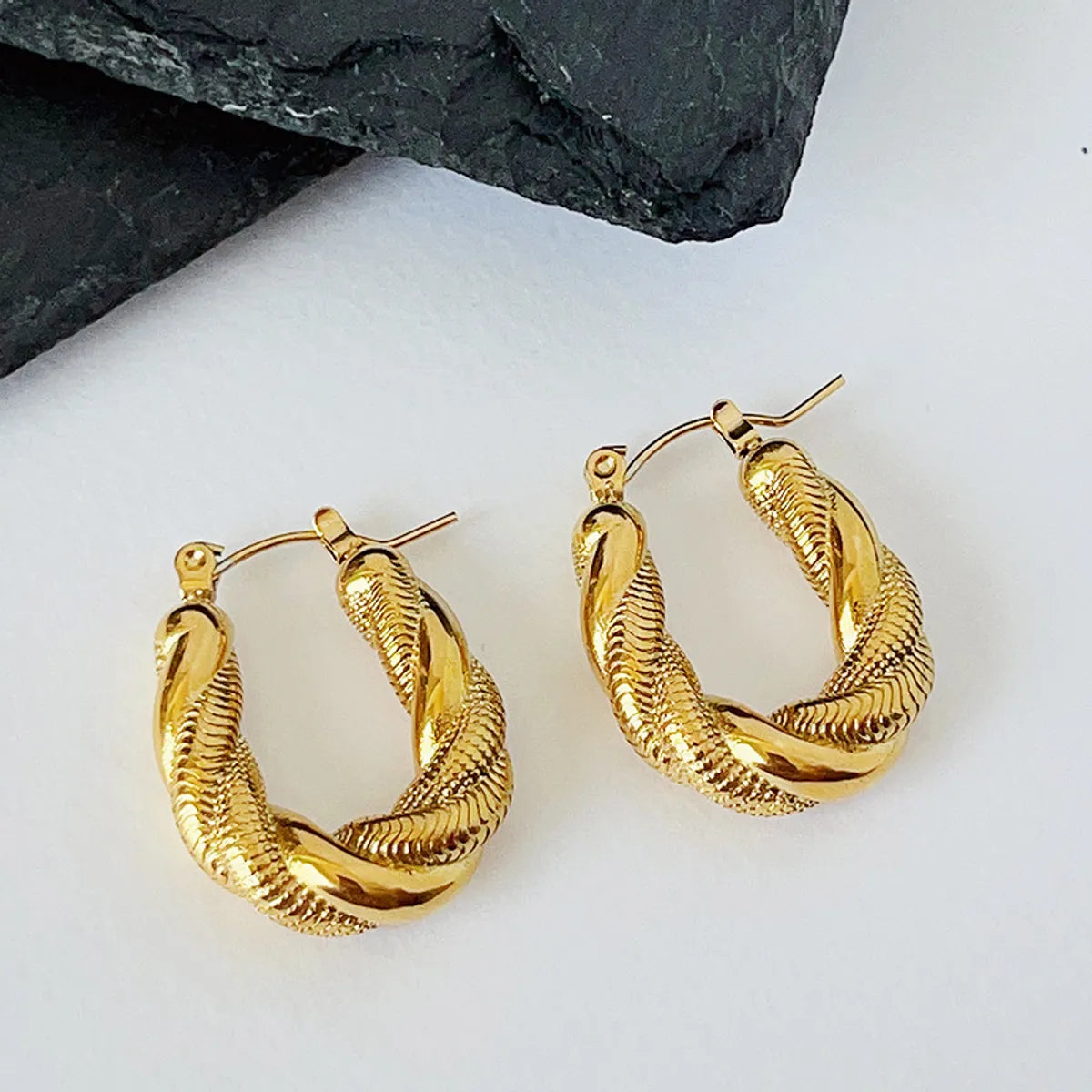 1 Pair Fashion Twist Plating Titanium Steel 18k Gold Plated Earrings