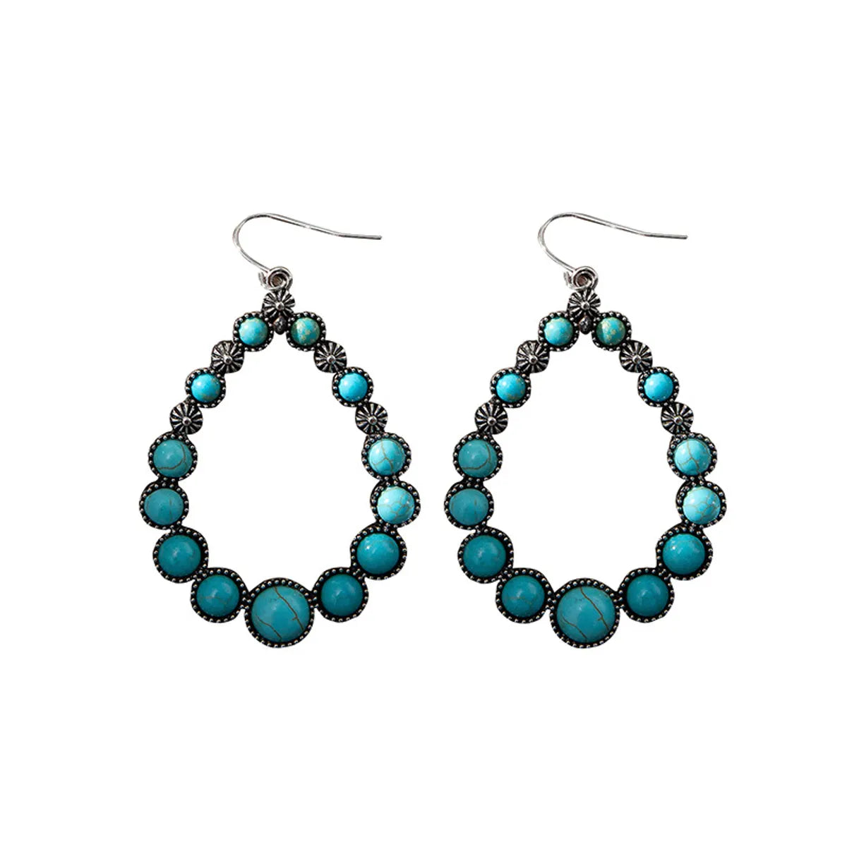 1 Pair Fashion Water Droplets Alloy Metal Plating Hollow Out Inlay Turquoise Women's Drop Earrings