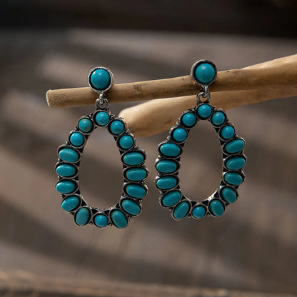 1 Pair Fashion Water Droplets Alloy Metal Plating Hollow Out Inlay Turquoise Women's Drop Earrings