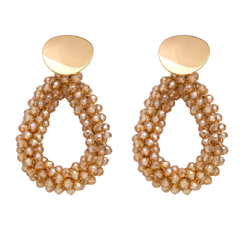 1 Pair Fashion Water Droplets Beaded Beads 18k Gold Plated Drop Earrings