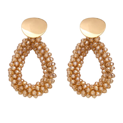 1 Pair Fashion Water Droplets Beaded Beads 18k Gold Plated Drop Earrings