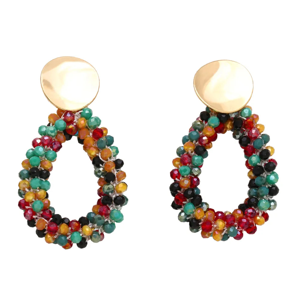 1 Pair Fashion Water Droplets Beaded Beads 18k Gold Plated Drop Earrings