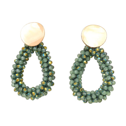 1 Pair Fashion Water Droplets Beaded Beads 18k Gold Plated Drop Earrings