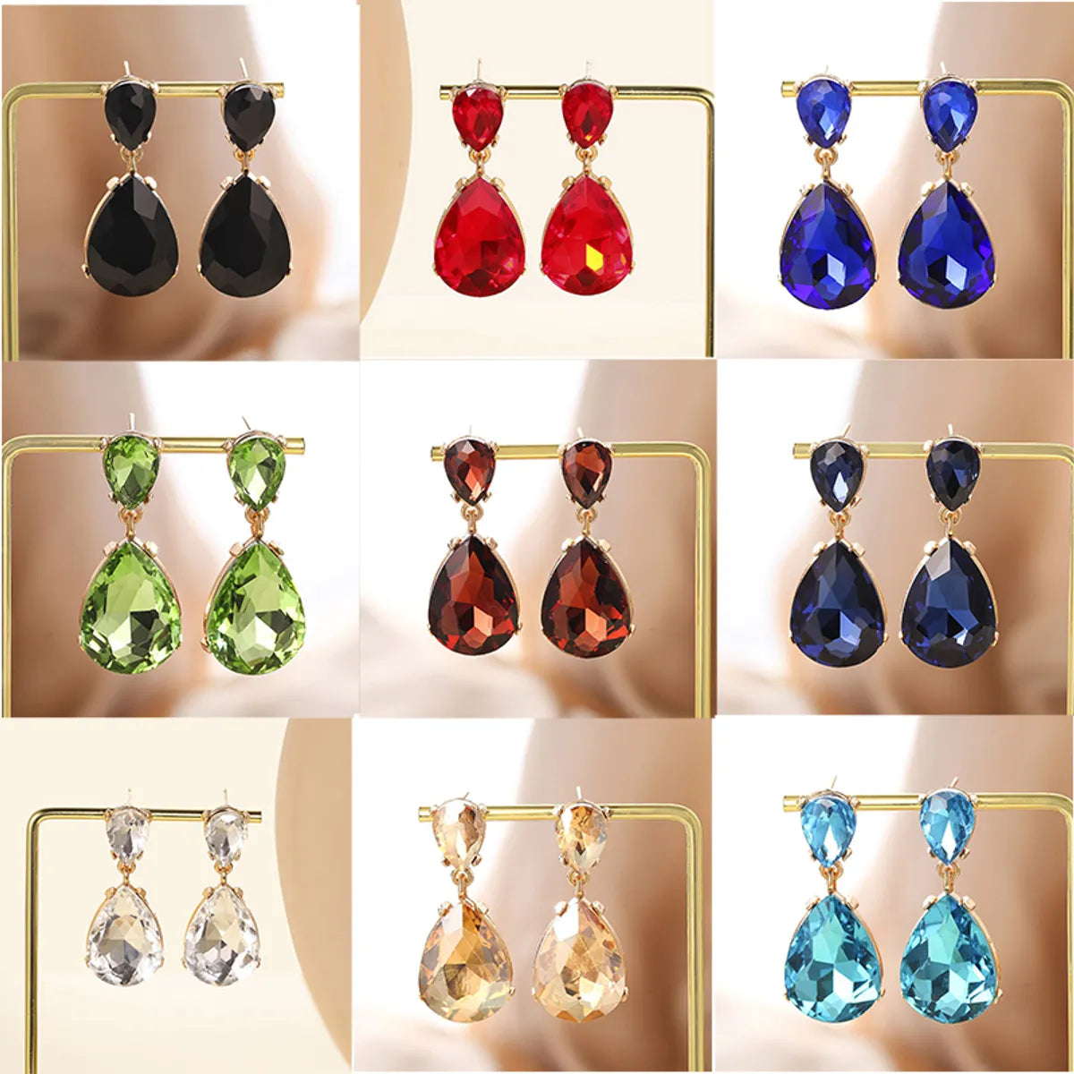 1 Pair Fashion Water Droplets Plating Glass Drop Earrings