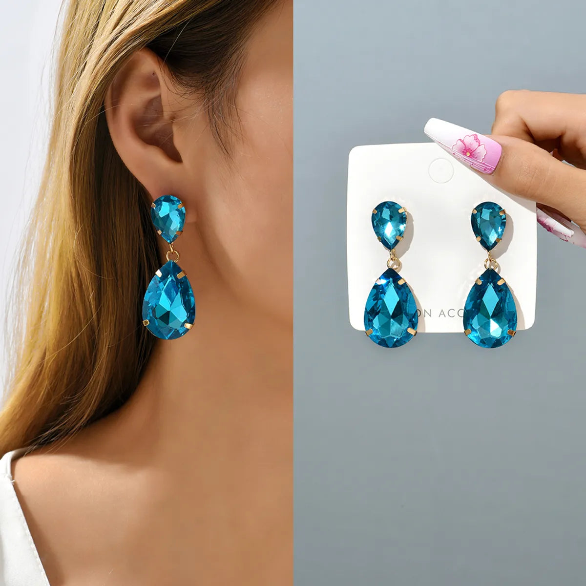 1 Pair Fashion Water Droplets Plating Glass Drop Earrings