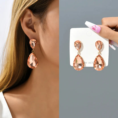 1 Pair Fashion Water Droplets Plating Glass Drop Earrings