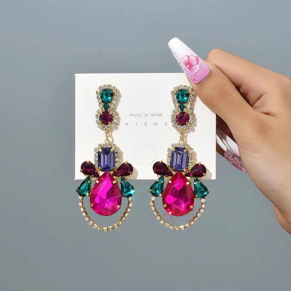 1 Pair Fashion Water Droplets Glass Plating Women'S Drop Earrings