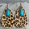 1 Pair Fashion Water Droplets Leopard Plating Inlay Alloy Leather Turquoise Drop Earrings