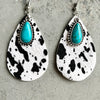 1 Pair Fashion Water Droplets Leopard Plating Inlay Alloy Leather Turquoise Drop Earrings