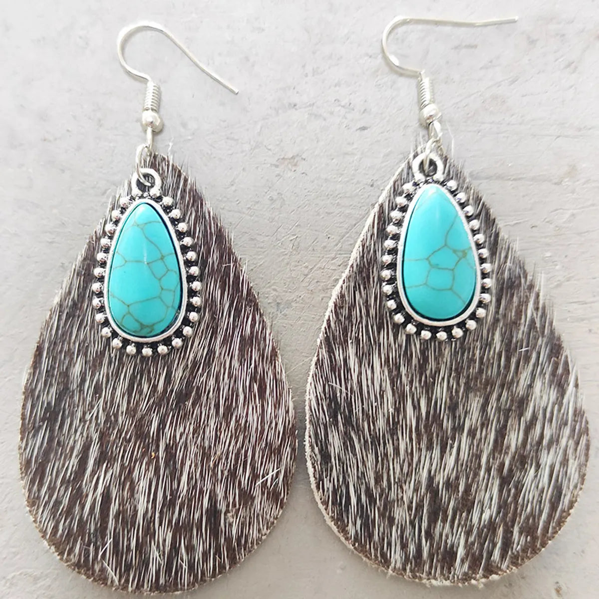 1 Pair Fashion Water Droplets Leopard Plating Inlay Alloy Leather Turquoise Drop Earrings