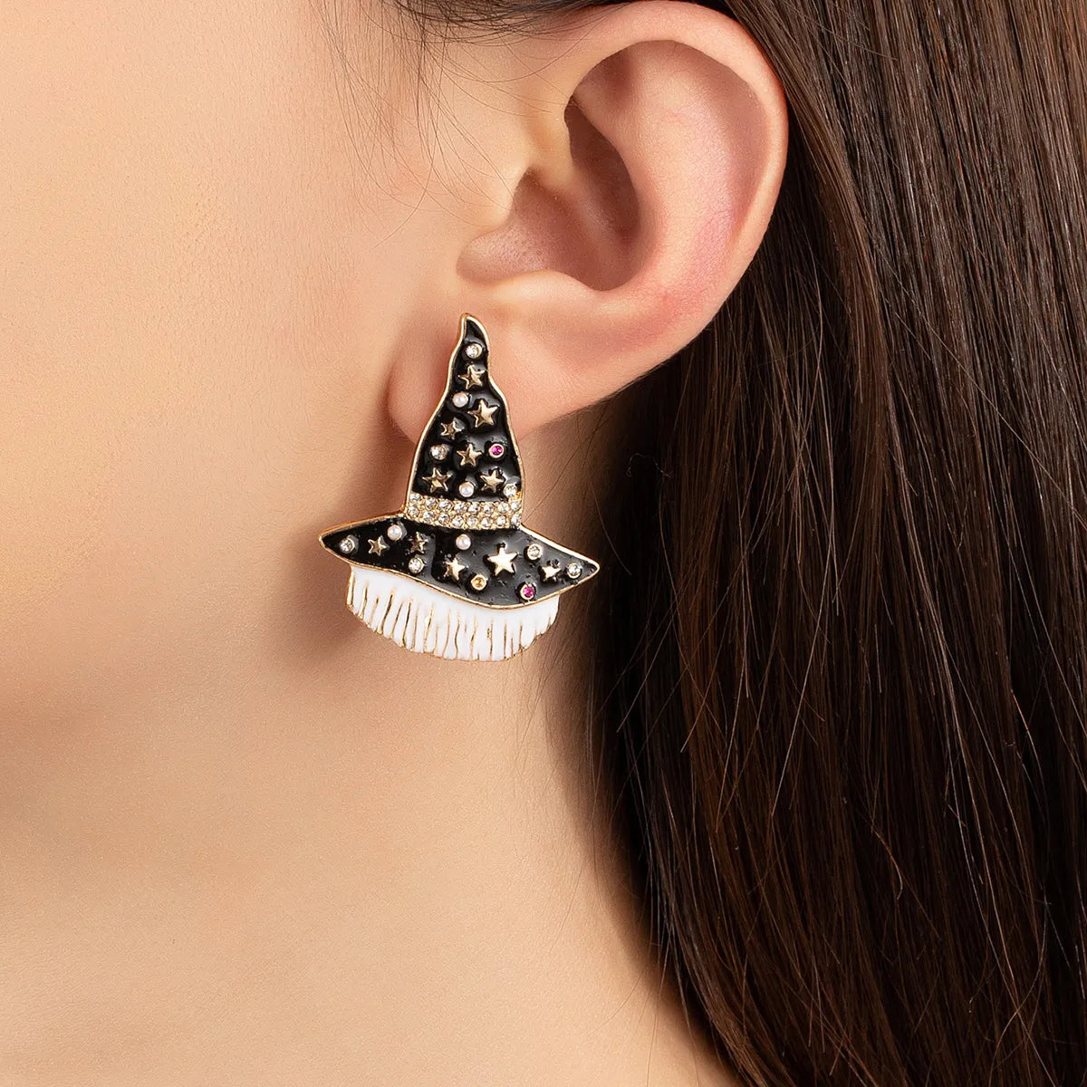 1 Pair Fashion Witch Hat Alloy Plating Artificial Pearls Rhinestones Halloween Women'S Ear Studs