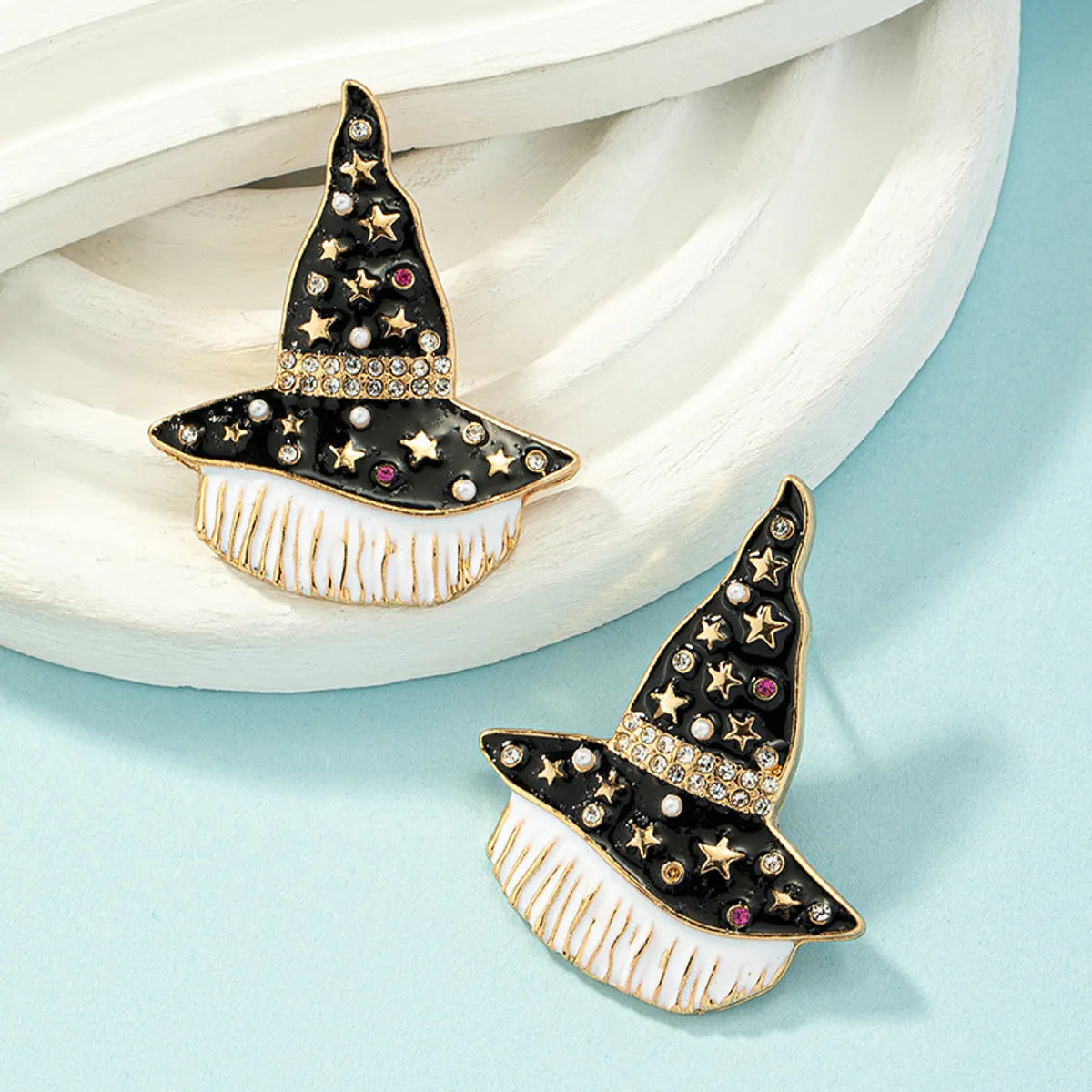 1 Pair Fashion Witch Hat Alloy Plating Artificial Pearls Rhinestones Halloween Women'S Ear Studs