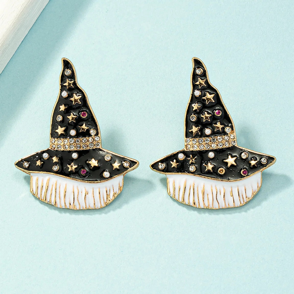 1 Pair Fashion Witch Hat Alloy Plating Artificial Pearls Rhinestones Halloween Women'S Ear Studs