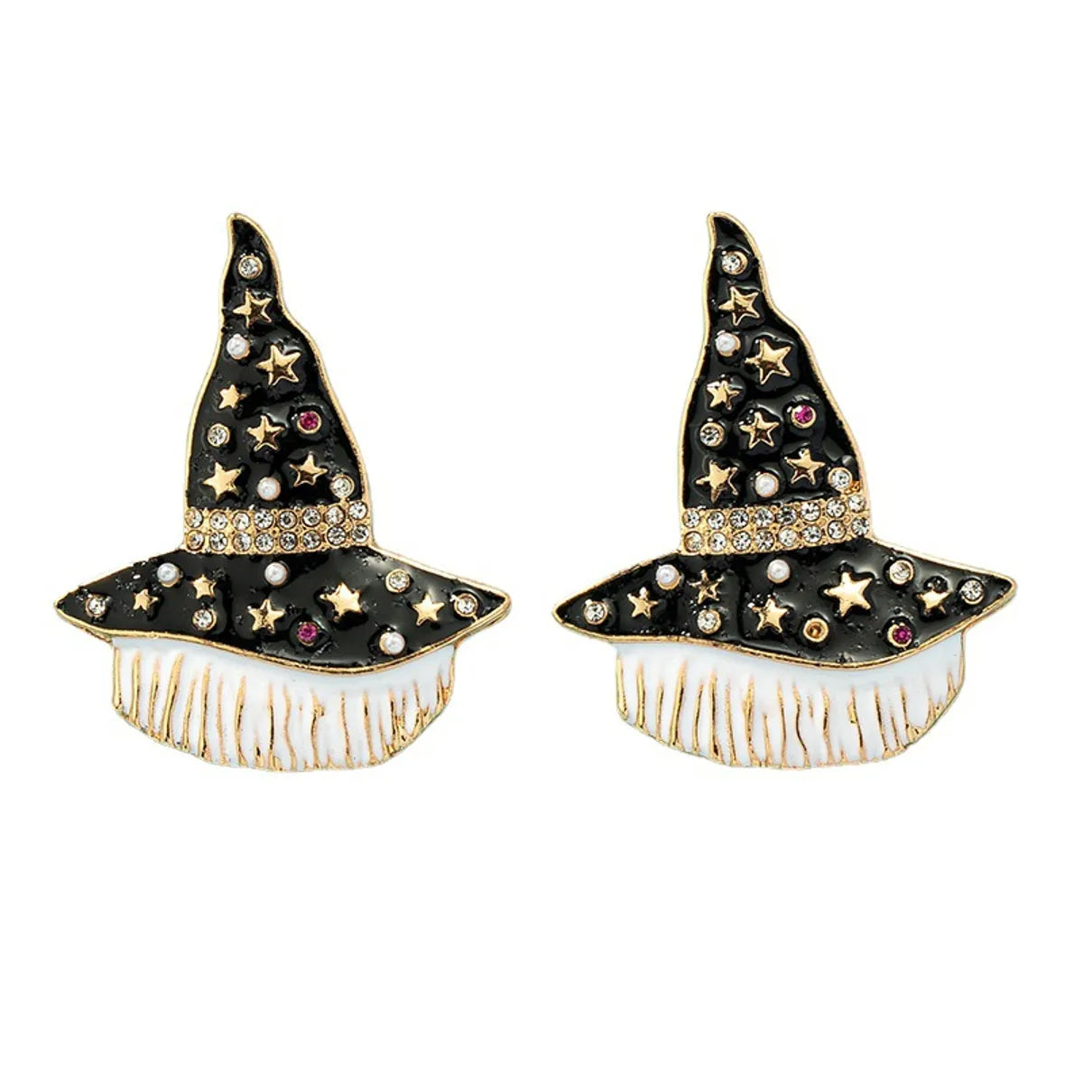 1 Pair Fashion Witch Hat Alloy Plating Artificial Pearls Rhinestones Halloween Women'S Ear Studs